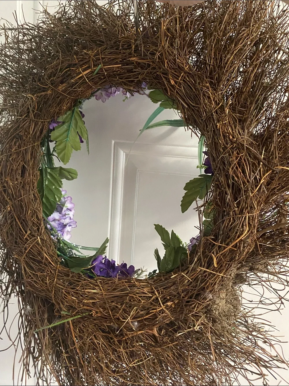 Purple Floral Grapevine Wreath - 9” diameter Faux Florals Door Accent